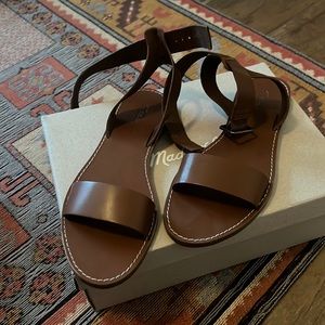 The Boardwalk Ankle-Strap Sandal in Leather, Color: English Saddle